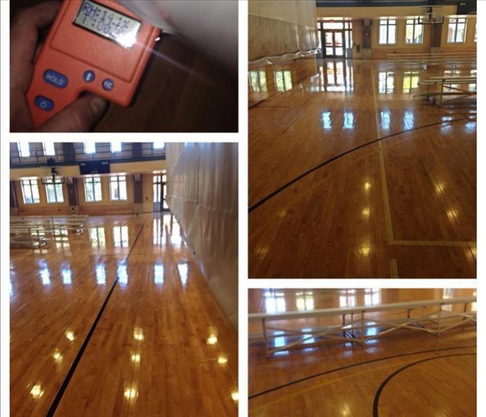 collection of four photos showing a gym floor