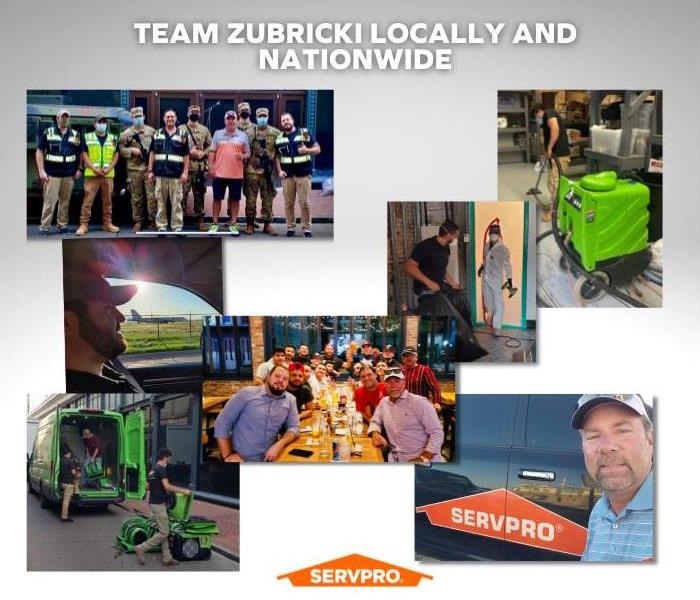 collage of servpro crews and stuff