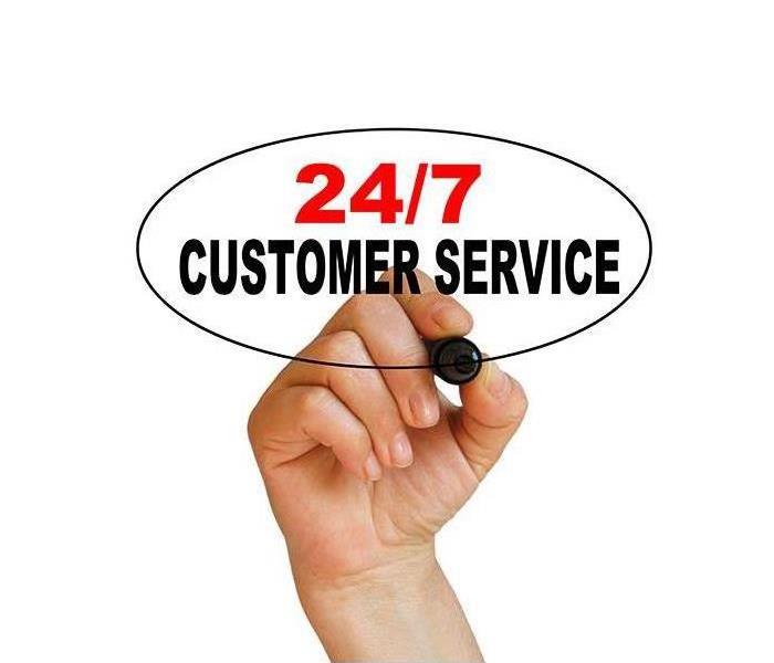 hand circling the words 24/7 customer service
