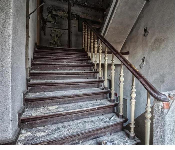 stairs covered in soot